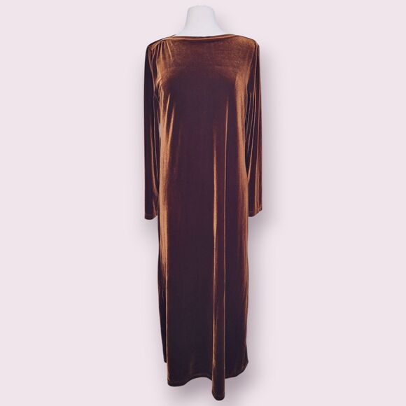 Vintage J JILL Chocolate Brown Long Sleeve Maxi Dress Size M *Tall Velour Velvet - Picture 1 of 10